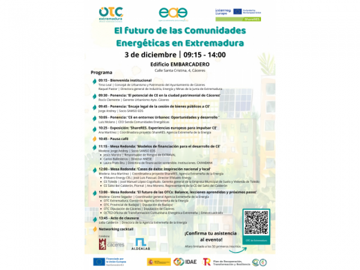 Cáceres acogerá una jornada el próximo 3 de diciembre para analizar el futuro de las comunidades energéticas en Extremadura